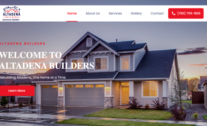 Altadena Builders banner - Website design by After Dark Grafx