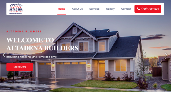 Altadena Builders banner - Website design by After Dark Grafx