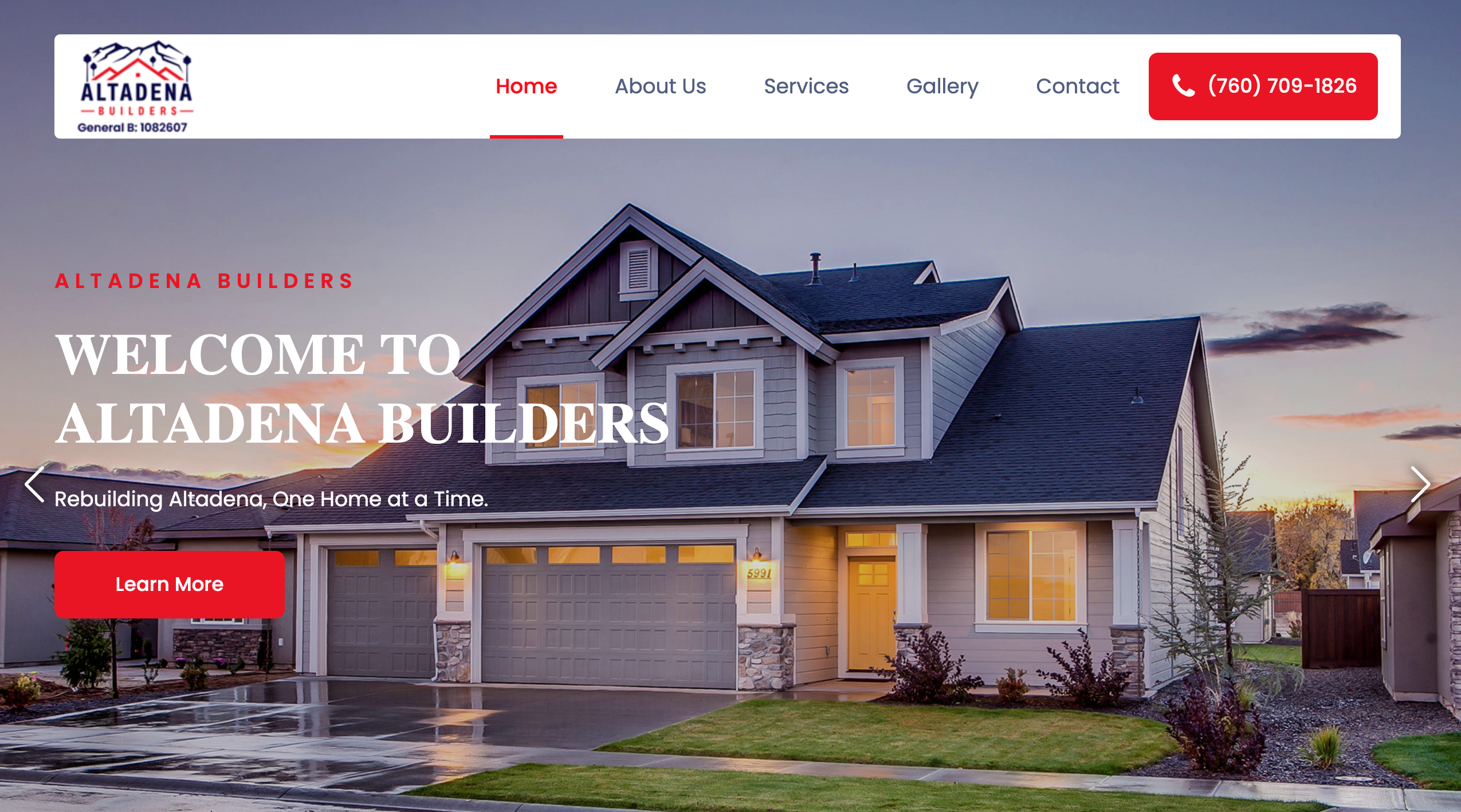 Altadena Builders banner - Website design by After Dark Grafx