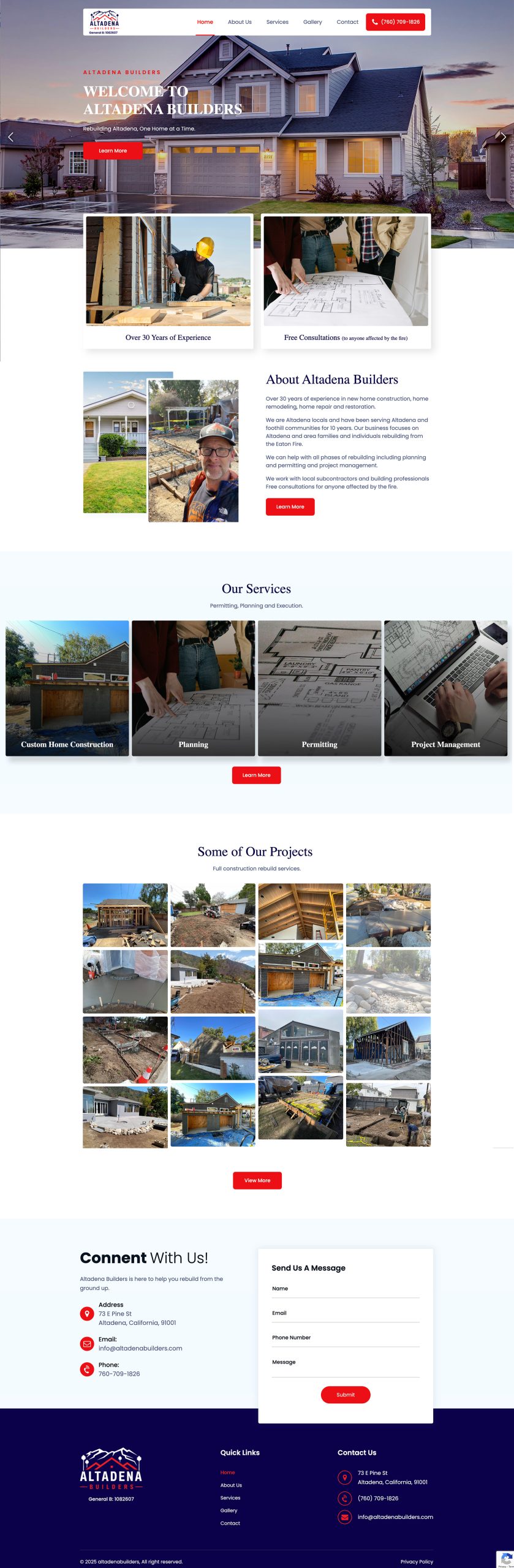 Altadena Builders Website design by Afterdarkgrafx